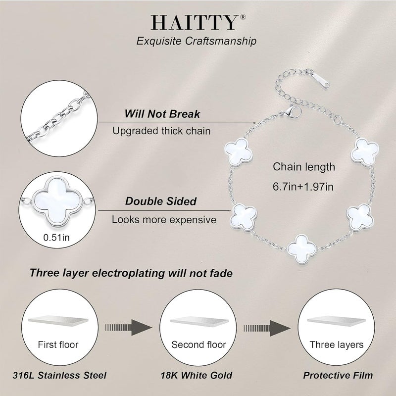 HAITTY 18K Gold Plated Clover Bracelet Set for Women White/Black/Gold/Silver/Green/Pink Adjustable Link Double-Sided Lucky Bracelets Trendy Bracelets Set Jewelry Gifts for Women Men - Image 1